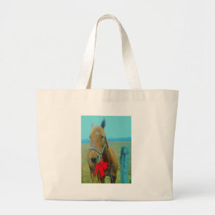 retro Christmas Horse Large Tote Bag