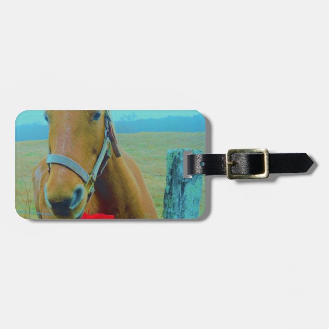 retro Christmas Horse Luggage Tag (Front Horizontal)