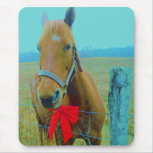 retro Christmas Horse Mouse Mat