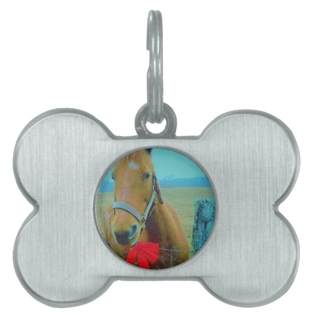 retro Christmas Horse Pet ID Tag (Front)