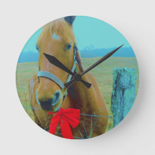 retro Christmas Horse Round Clock