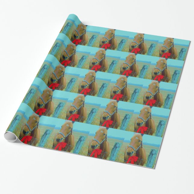 retro Christmas Horse Wrapping Paper (Unrolled)