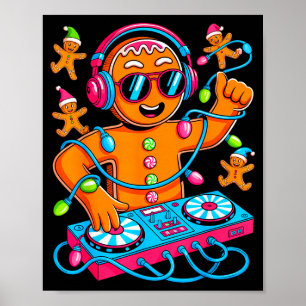 Retro Christmas House Music Gingerbread Dj Techno Poster