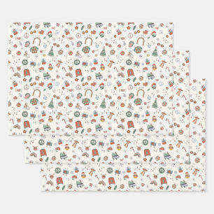 Retro Christmas Icons Wrapping Paper