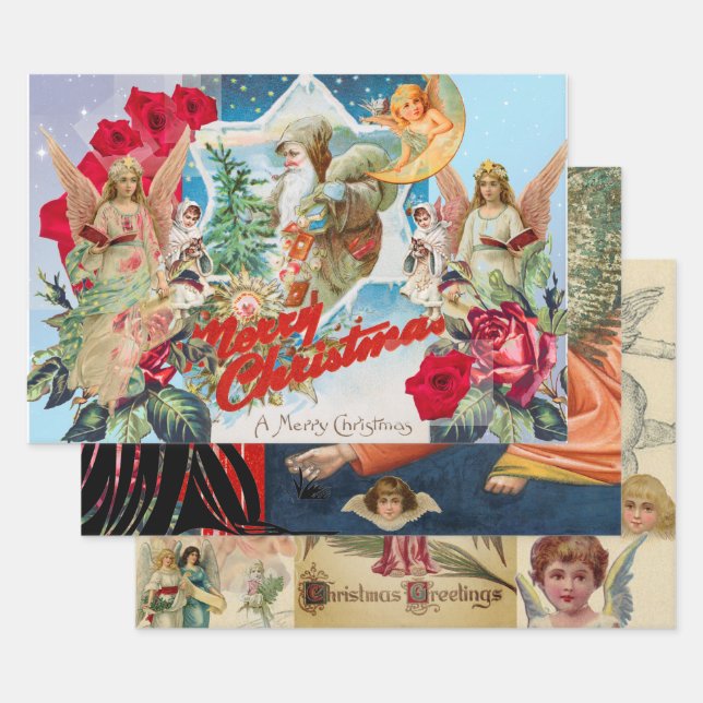 RETRO CHRISTMAS IMAGES Wrapping Paper Set of 3 (Set)
