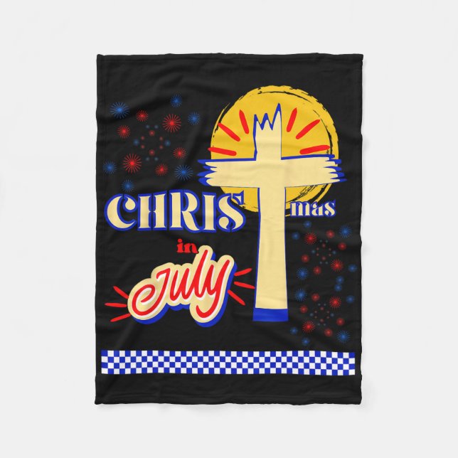 Retro Christmas In July Christian Jesus God Summer Fleece Blanket (Front)