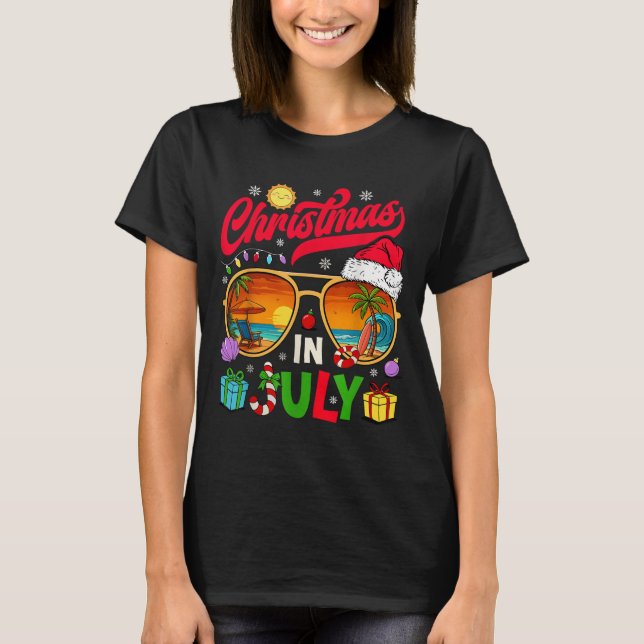 Retro Christmas In July Sungles Beach Summer Hawai T-Shirt (Front)
