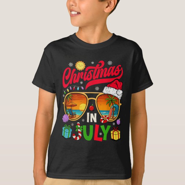 Retro Christmas In July Sungles Beach Summer Hawai T-Shirt (Front)