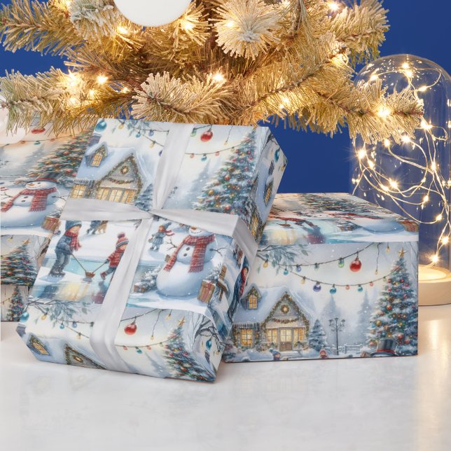 Retro Christmas Kids Skating Gift Wrapping Paper (Holidays)