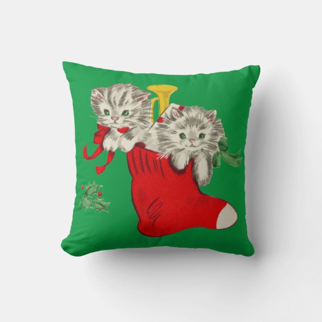 Retro Christmas Kittens Cushion (Front)
