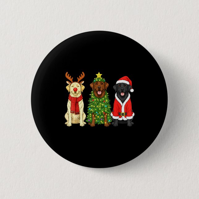 Retro Christmas Labrador Retriever Santa Reindeer  6 Cm Round Badge (Front)
