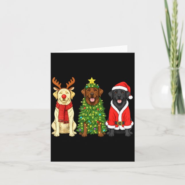 Retro Christmas Labrador Retriever Santa Reindeer  Card (Front)