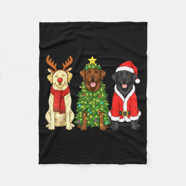 Retro Christmas Labrador Retriever Santa Reindeer  Fleece Blanket (Front)