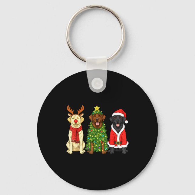 Retro Christmas Labrador Retriever Santa Reindeer  Key Ring (Front)