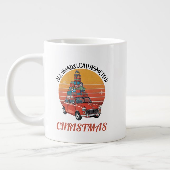 Retro Christmas Large Coffee Mug (Left)