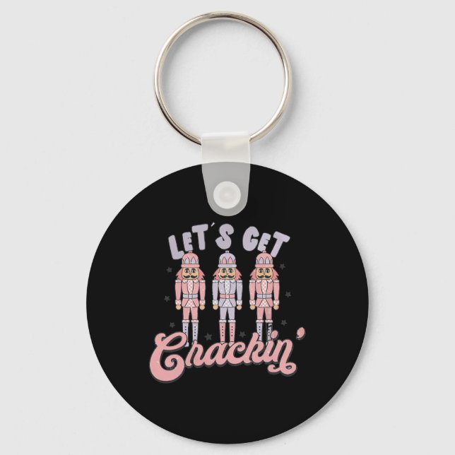 Retro Christmas Lets Get Crackin Nutcrackers Vinta Key Ring (Front)
