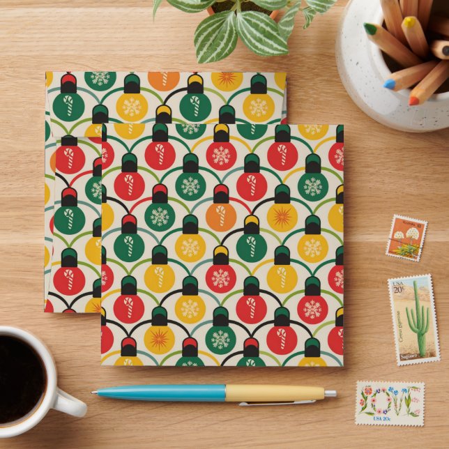 Retro Christmas Lights Pattern Envelope (Desk)