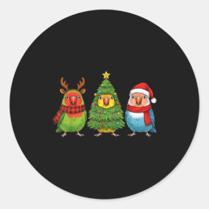 Retro Christmas Lovebird Parrot Santa Reindeer  Classic Round Sticker
