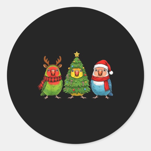 Retro Christmas Lovebird Parrot Santa Reindeer  Classic Round Sticker (Front)