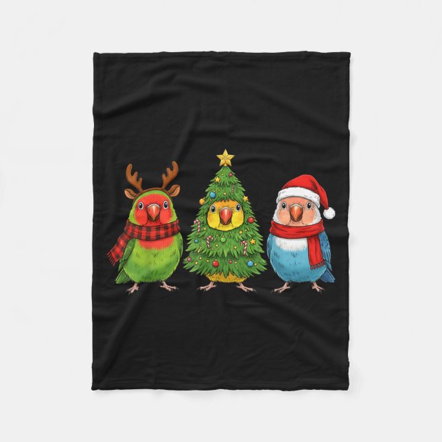 Retro Christmas Lovebird Parrot Santa Reindeer  Fleece Blanket (Front)