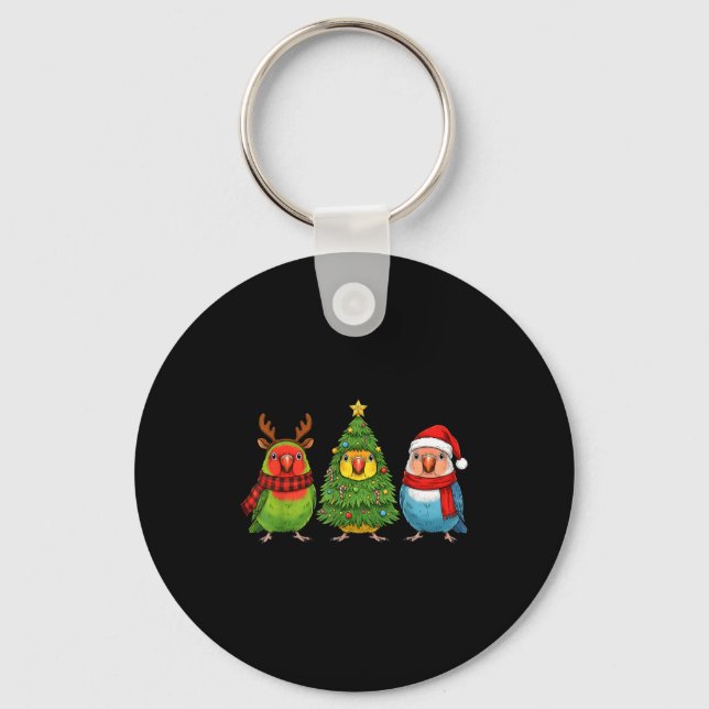 Retro Christmas Lovebird Parrot Santa Reindeer  Key Ring (Front)