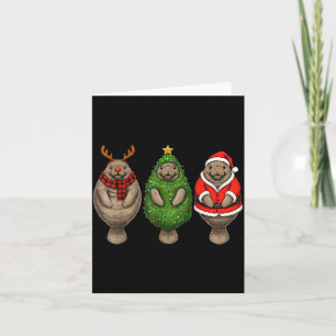 Retro Christmas Manatee Santa Reindeer Card