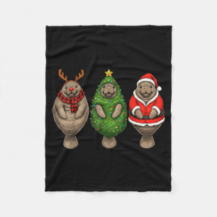 Retro Christmas Manatee Santa Reindeer Fleece Blanket