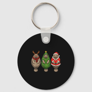 Retro Christmas Manatee Santa Reindeer Key Ring