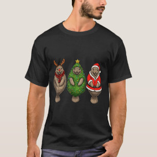 Retro Christmas Manatee Santa Reindeer T-Shirt