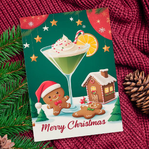 Retro Christmas Martini Gingerbread Holiday Card