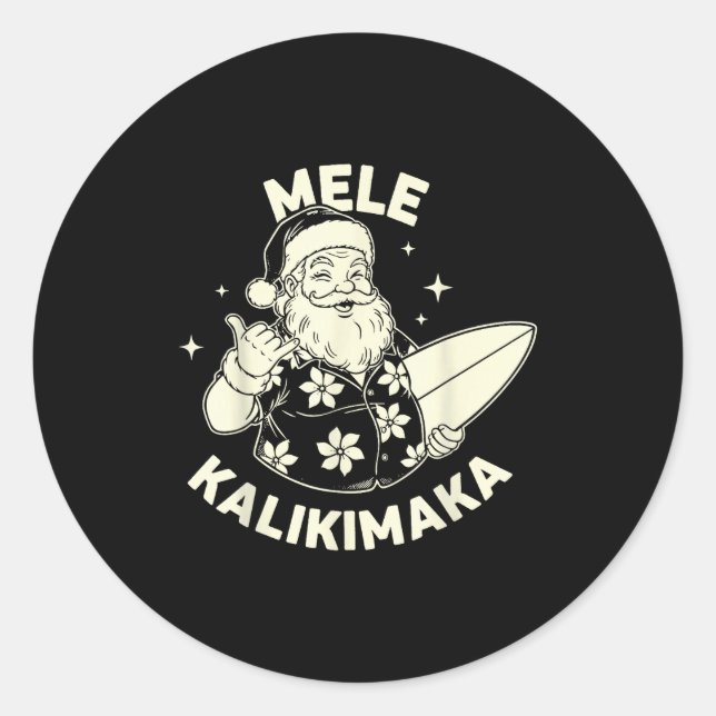 Retro Christmas Mele Kalikimaka Santa Shaka Hawaii Classic Round Sticker (Front)
