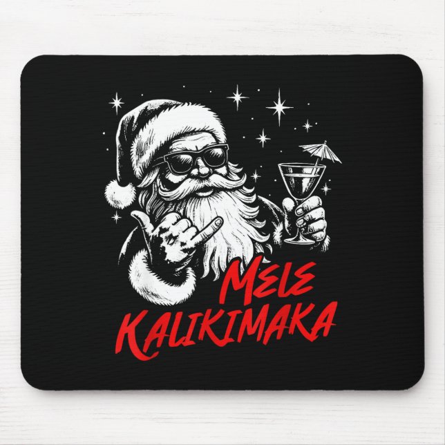 Retro Christmas Mele Kalikimaka Santa Shaka Hawaii Mouse Mat (Front)