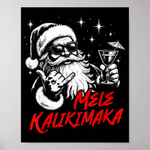 Retro Christmas Mele Kalikimaka Santa Shaka Hawaii Poster