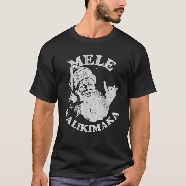 Retro Christmas Mele Kalikimaka Santa Shaka Hawaii T-Shirt (Front)