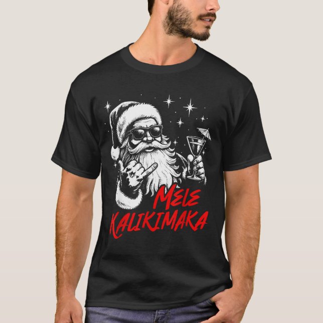 Retro Christmas Mele Kalikimaka Santa Shaka Hawaii T-Shirt (Front)