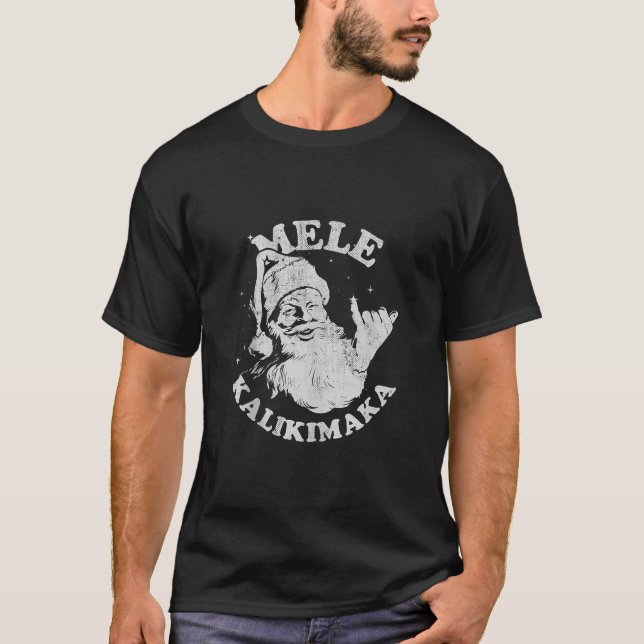 Retro Christmas Mele Kalikimaka Santa Shaka Hawaii T-Shirt (Front)