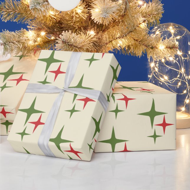 Retro Christmas Mid Century Modern Atomic Stars Wrapping Paper (Holidays)