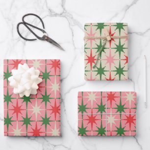 Retro Christmas Midcentury Atomic Starburst Stars Wrapping Paper Sheet