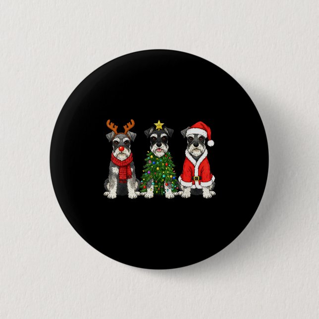 Retro Christmas Miniature Schnauzer Santa Reindeer 6 Cm Round Badge (Front)