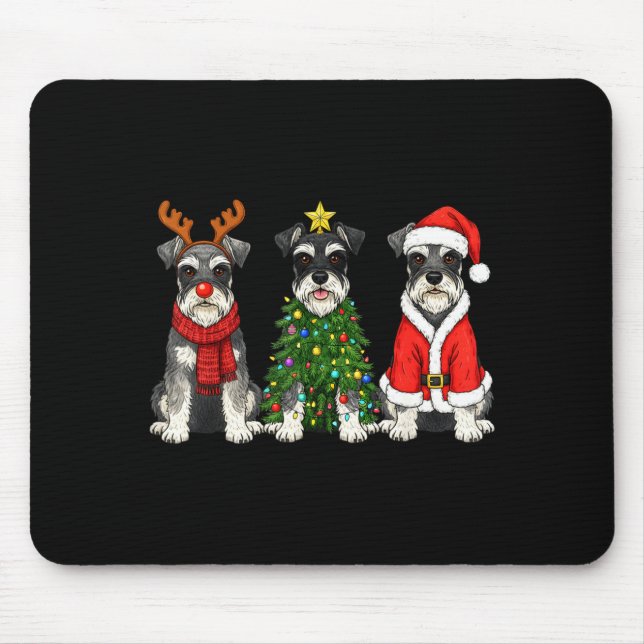 Retro Christmas Miniature Schnauzer Santa Reindeer Mouse Mat (Front)