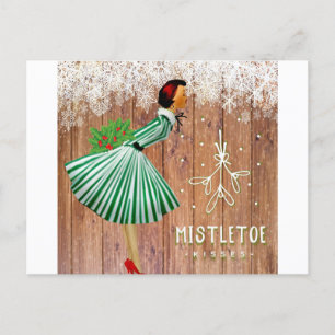 Retro Christmas Mistletoe Kisses Holiday Postcard