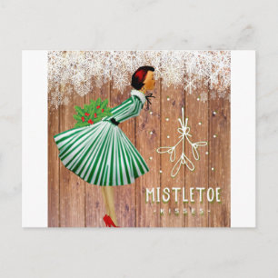 Retro Christmas Mistletoe Kisses Holiday Postcard
