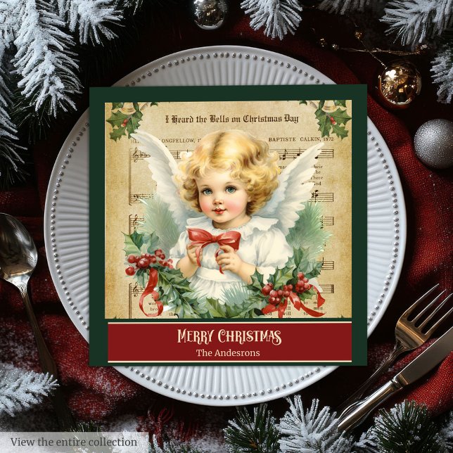 Retro Christmas Napkins Monogram Angel Table Gift (Retro Christmas Napkins Monogram Angel Table Gift)