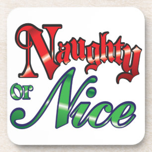 Retro Christmas, Naughty or Nice Red Green Letters Coaster
