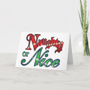 Retro Christmas, Naughty or Nice Red Green Letters Holiday Card