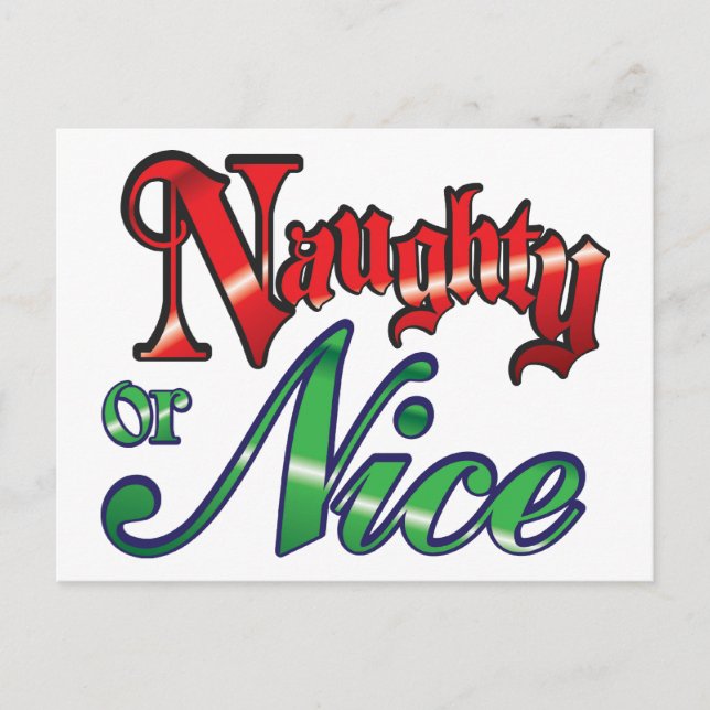 Retro Christmas, Naughty or Nice Red Green Letters Holiday Postcard (Front)