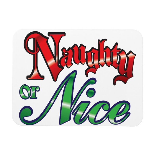 Retro Christmas, Naughty or Nice Red Green Letters Magnet (Horizontal)