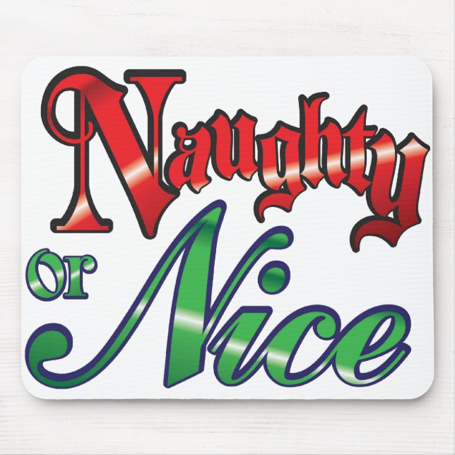 Retro Christmas, Naughty or Nice Red Green Letters Mouse Mat (Front)