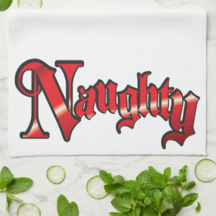 Retro Christmas, Naughty or Nice Red Green Letters Tea Towel