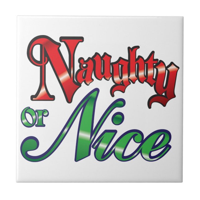 Retro Christmas, Naughty or Nice Red Green Letters Tile (Front)